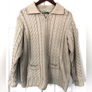 Irish Wool Sweater Cream Cardigan Aran Zip Front Size XXL